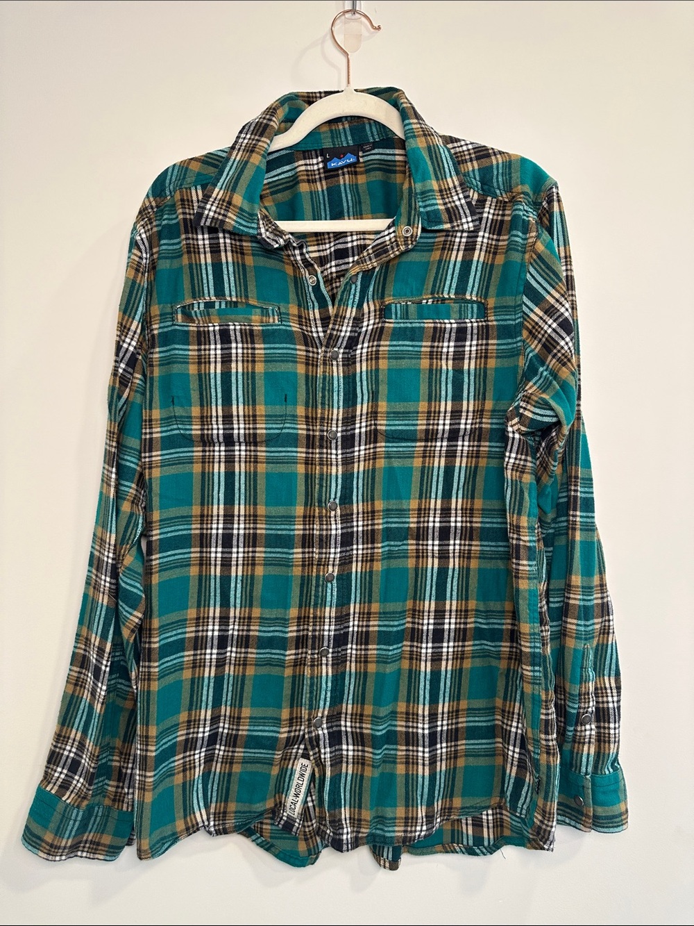 Kavu Teal & Brown Plaid Button-Down Shirt
